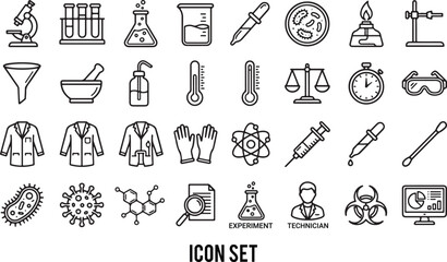 Science Laboratory Equipment and Research Icons Set Vector illustration
