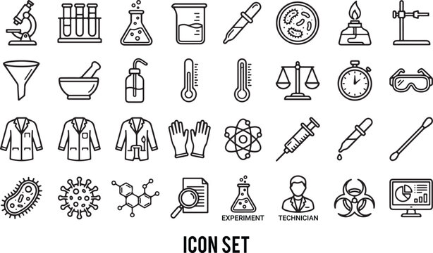 Science Laboratory Equipment and Research Icons Set Vector illustration