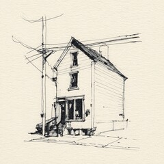 Simple Ink Sketch of a Small Building