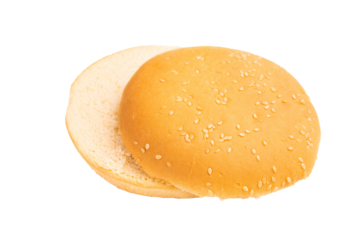 Fresh hamburger buns isolated on white background. top view