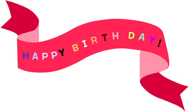 Happy Birthday Text on Flowing Deep Pink Ribbon, Elegant Celebration Banner Illustration