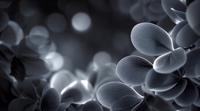 Abstract floral scene in gray tones with softly blurred background and petals in focus