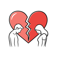 Broken Heart Couple Separation Divorce Illustration.