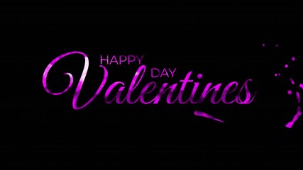 Shiny pink happy valentines day message on a black background. Suitable for valentines day designs, social media posts, and greeting cards.