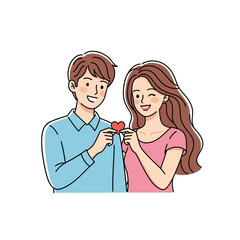 Fototapeta premium Cartoon Couple Holding Heart Together.
