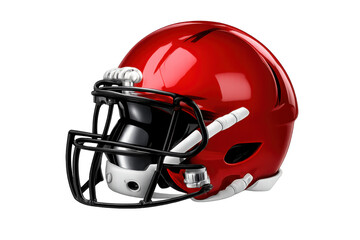 Fototapeta premium Red american football helmet with dark face mask for athlete protection, symbolizing competitive sports and championship success on transparent background