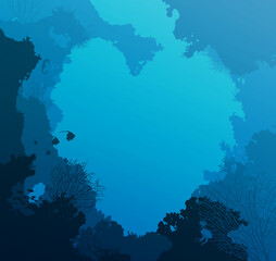 Vector sea background in the shape of a heart