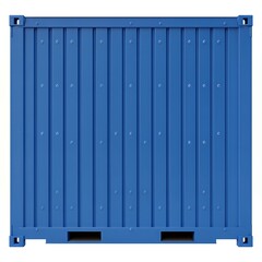 Blue metal shipping container with vertical ridges and bolts