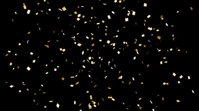 explosion of gold confetti, realistic confetti popper explosion transparent alpha channel. confetti celebration, birthday party, anniversary party. confetti falling in motion on green screen.