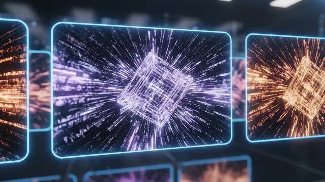 Futuristic digital displays with glowing patterns