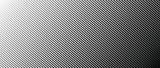 Gradient transition lattice. Diagonal halftone stripes black and white vector background. Slanted monochrome fade out backdrop. Abstract rhythmic geometric overlay.