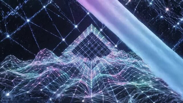 Abstract glowing cube with flowing ribbons