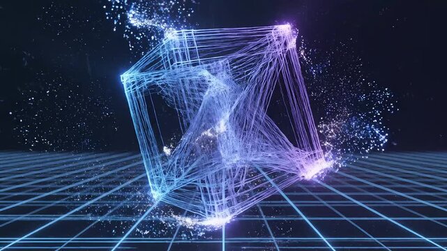Abstract glowing wireframe cube