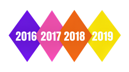 Colorful Diamonds with Years 2016 to 2019.