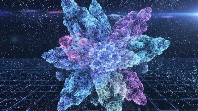 Colorful particle explosion on grid