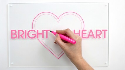 Valentine&rsquo;s Day 2026 A hand draws a pink heart around the phrase "BRIGHT HEART" on a transparent surface.