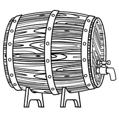 Doodle wooden barrel. Oak container for storage of wine, beer, whiskey
