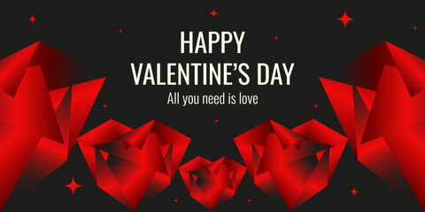 Vibrant color Gradient Valentine's Day banner template design. Neon Gradient Geometric red Hearts and holiday message. Perfect for Valentine Day festive ads banner poster placard. EPS 10