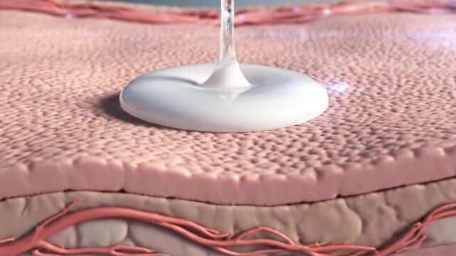 Realistic 3D animation showing moisturizing cream absorbing into human skin layers for skincare and beauty