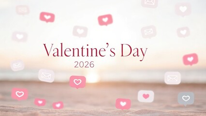 Valentine&rsquo;s Day 2026 Valentine's Day 2026 with heart icons and soft pastel colors in a romantic setting.