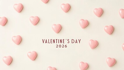 Valentine&rsquo;s Day 2026 Valentine's Day themed image featuring pink heart shapes on a beige background with date text.