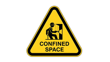Confined space sign. Limited in size. Underground structures reservoirs and other places with limited space. Hazardous conditions, such as lack oxygen, presence toxic gases. Warning road sign