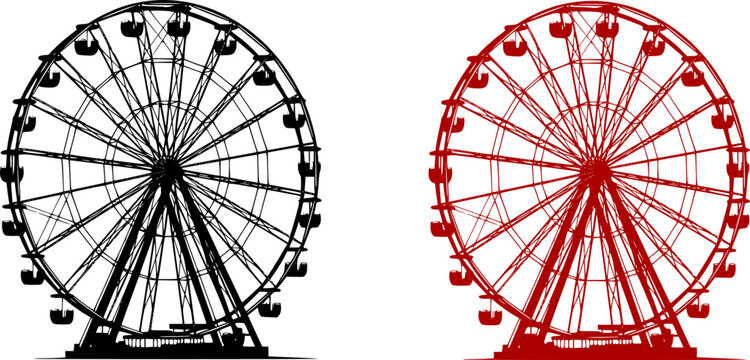Ferris wheel line art silhouette vector illustration
