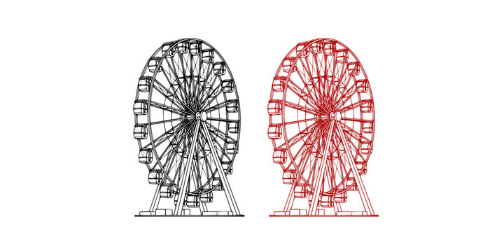 Ferris wheel line art silhouette vector illustration
