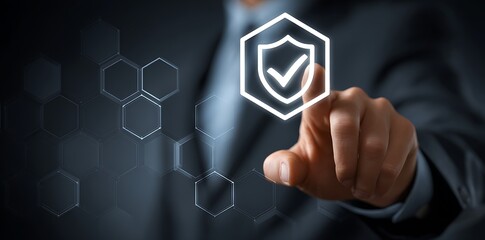 Businessman pointing at digital upward arrow representing business growth and success