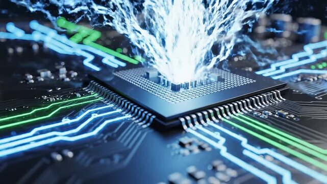 Closeup of illuminated circuit board