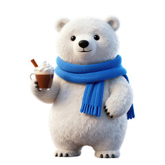 Cute polar bear holding a hot chocolate drink