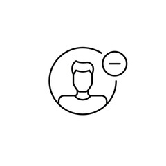 Obraz premium Man user avatar and minus. Remove or delete profile or account. Pixel perfect, editable stroke vector icon