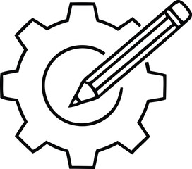 Pencil integrated within a gear representing creation and mechanical processes