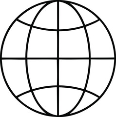 Simple black and white line drawing of a spherical globe with grid lines