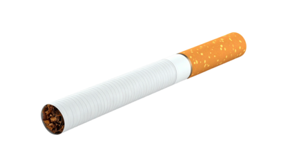 A single cigarette, set against a stark black background, showcasing its familiar form