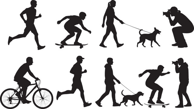 Silhouettes of individuals engaging in diverse outdoor activities, embodying an active and dynamic lifestyle, showcasing the essence of human recreation.