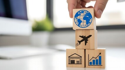 Business logistics and growth concept with wooden blocks