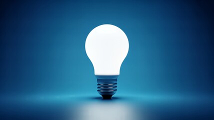 Glowing light bulb on blue background symbolizing innovation and ideas