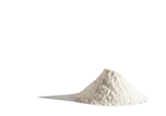 A pristine, soft mound of transparent flour with subtle texture variations, isolated on a transparent background with a soft shadow and copy space, concept of ingredient purity