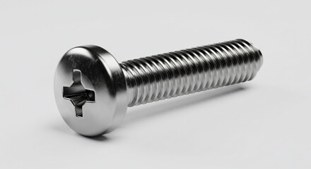 Silver phillips head screw close up on white background