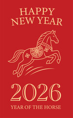 Happy New Year 2026 Year of the Horse Red Festive Poster Design