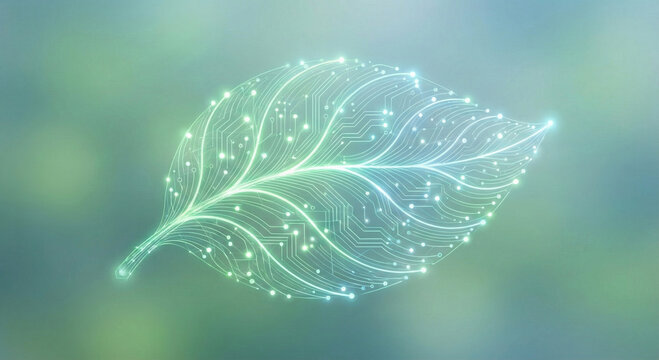 Green technology network integrated with natural leaf elements