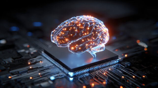 Artificial intelligence digital brain neural network microchip processor data technology future innovation cybernetic Artificial intelligence digital brain neural network over microchip processor - Powered by Adobe