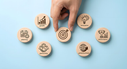 Business strategy and goals concept with wooden tokens