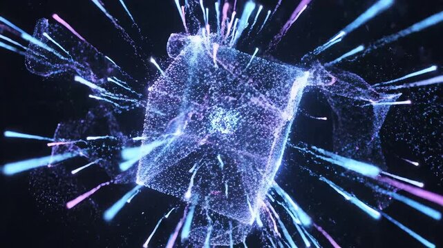Glowing cubes and particles in space