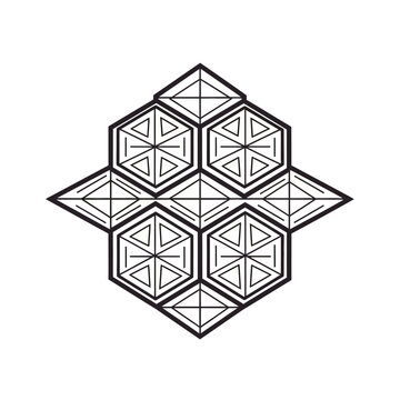 Geometric Hexagonal Pattern with Lines and Shapes.