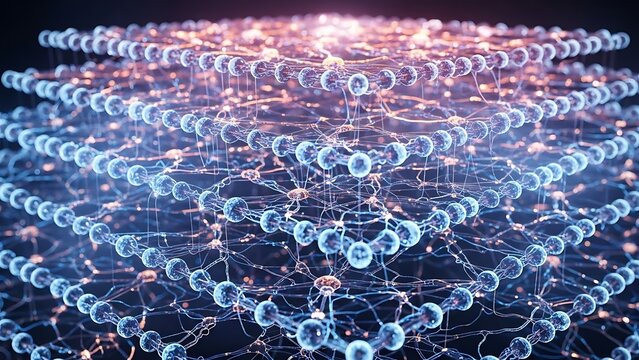 Abstract Neural Network Structure with Interconnected Nodes and Glowing Connections Digital Art - Powered by Adobe