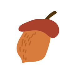 Acorn with cap, kids drawing. Hand drawn vector illustration.