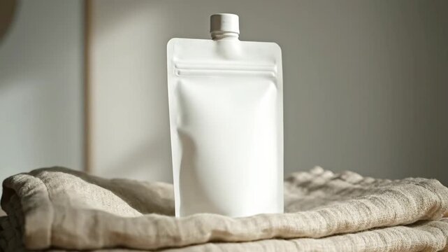 Minimalist White Pouch with Spout on Linen Fabric