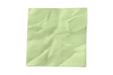 Wrinkled light green paper note with crumpled texture for message or blank design element, isolated on transparent background